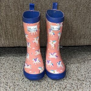 Hatley Pink Unicorn Rain Boots with Blue Trim